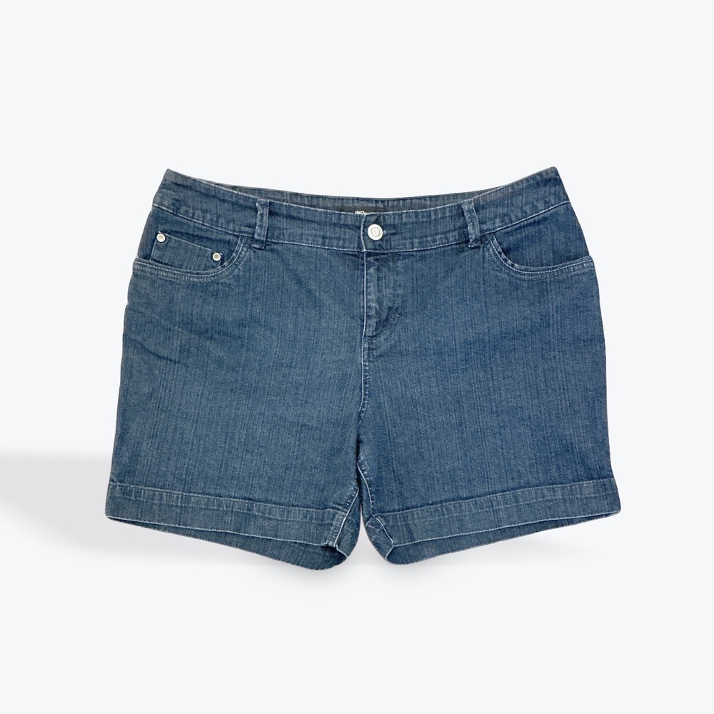 Mossimo‎ Womens 16W Stretch Denim Shorts Blue Dark Wash Cuffed Mid Rise 5-Pocket